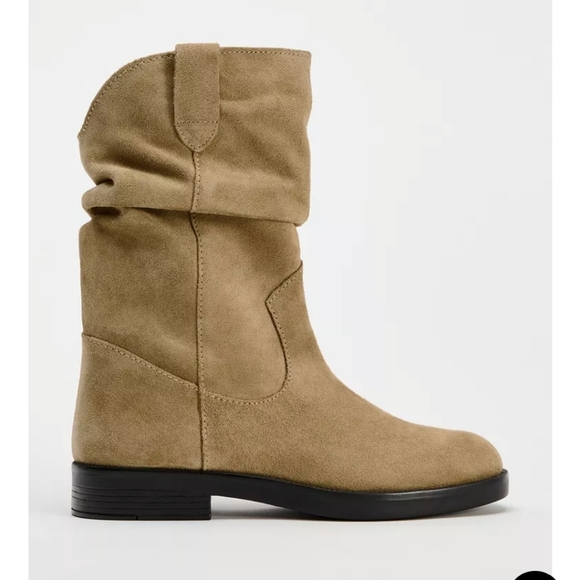 Zara Flat Suede Ankle Boots - Picture 1 of 9
